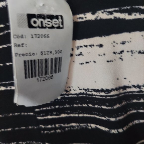 Onset Short Sleeve Black Cream Striped Wrap Dress Size Large NWT - Picture 4 of 5